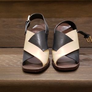 Tory Burch heeled sandals- cream and navy blue